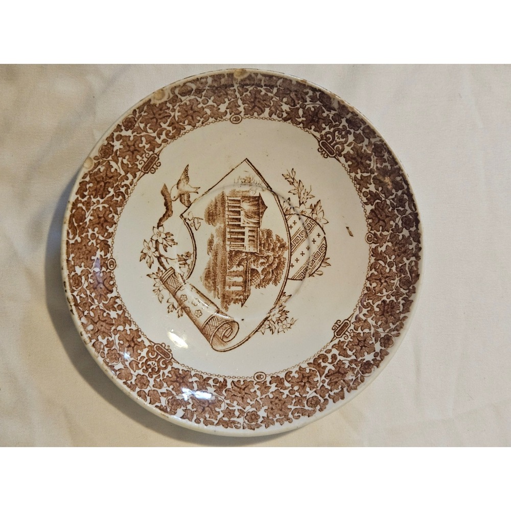 Antique 1882 Copeland Cairo Brown Transferware Saucer Aesthetic Movement May